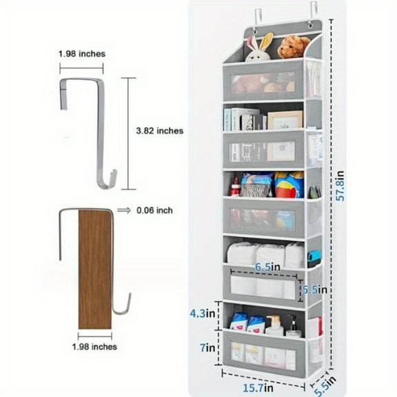 Heavy-Duty Fabric Hanging Door Storage Organizer with 5-Tier Shelves - Over Door Mount Space-Saving Shelving Unit for Bedroom Bathroom Pantry Closet