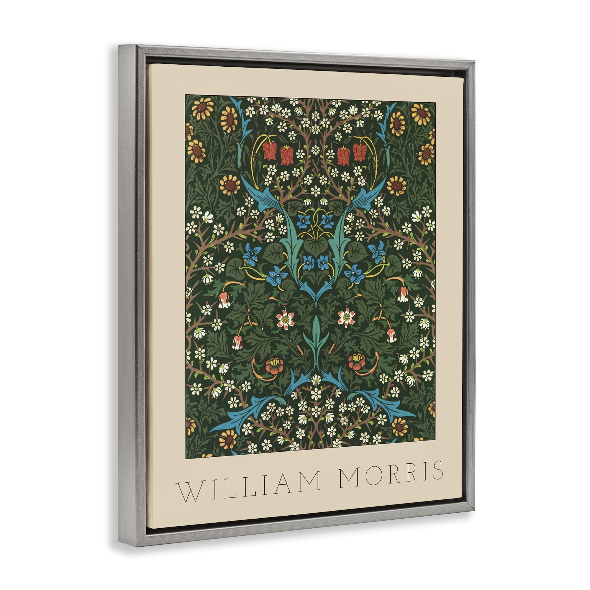 Stupell Industries Ornate Botanicals William Morris Gray Framed Floater Canvas Wall Art, design by Lil' Rue