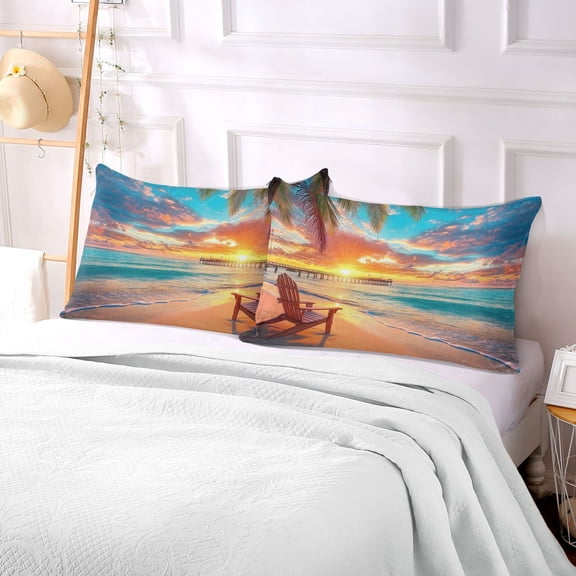 Pillow Case Plush Pillow Beach Sunset with Palm Trees Case standard size/King size/Queen size Bed Pillow Pillowcases