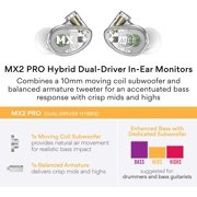 MEE Professional MX2 PRO Dual-Driver Musicians in Ear Monitor Headphones with Subwoofer for Drummers