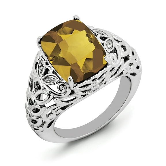 Primal Silver Sterling Silver Rhodium-plated Whiskey Quartz and Diamond Ring