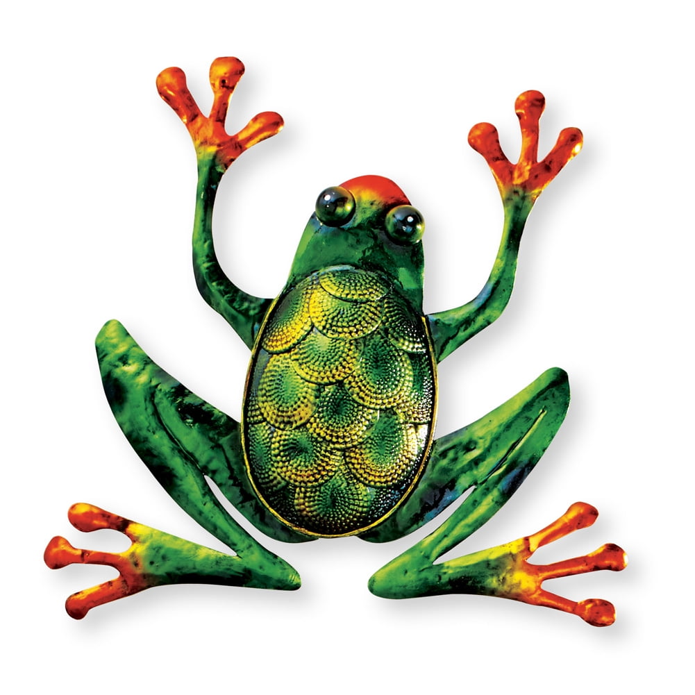 Decorative Hanging Green Metal Wall Frogs, Light Green, Dark Green