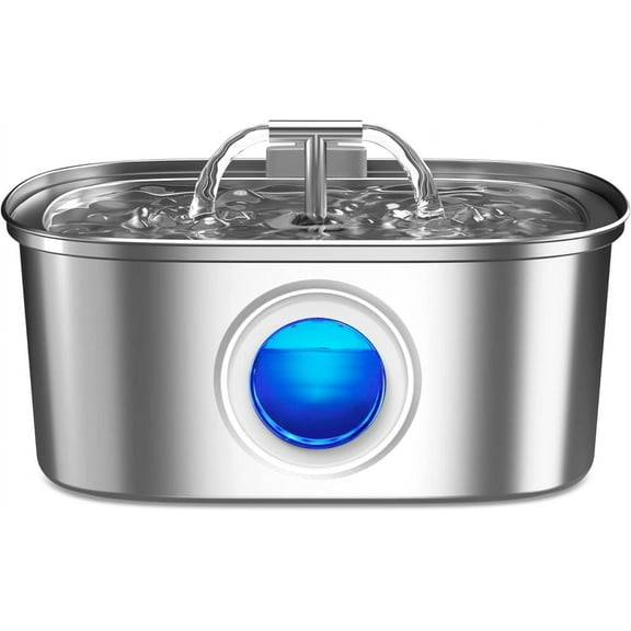 TJOUL Cat Water Fountain Stainless Steel: 108oz/3.2L Automatic Pet Water Fountain - Dog Water Dispenser with Water Level Window - for Cats Inside with 8 Replacement Filters
