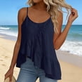 thumbnail image 6 of ClodeEU Women's Linen Blend Round Neck Spaghetti Strap Tank Top, Casual Pleated Asymmetrical Hem Blouse Navy,Women's Plus M, 6 of 9