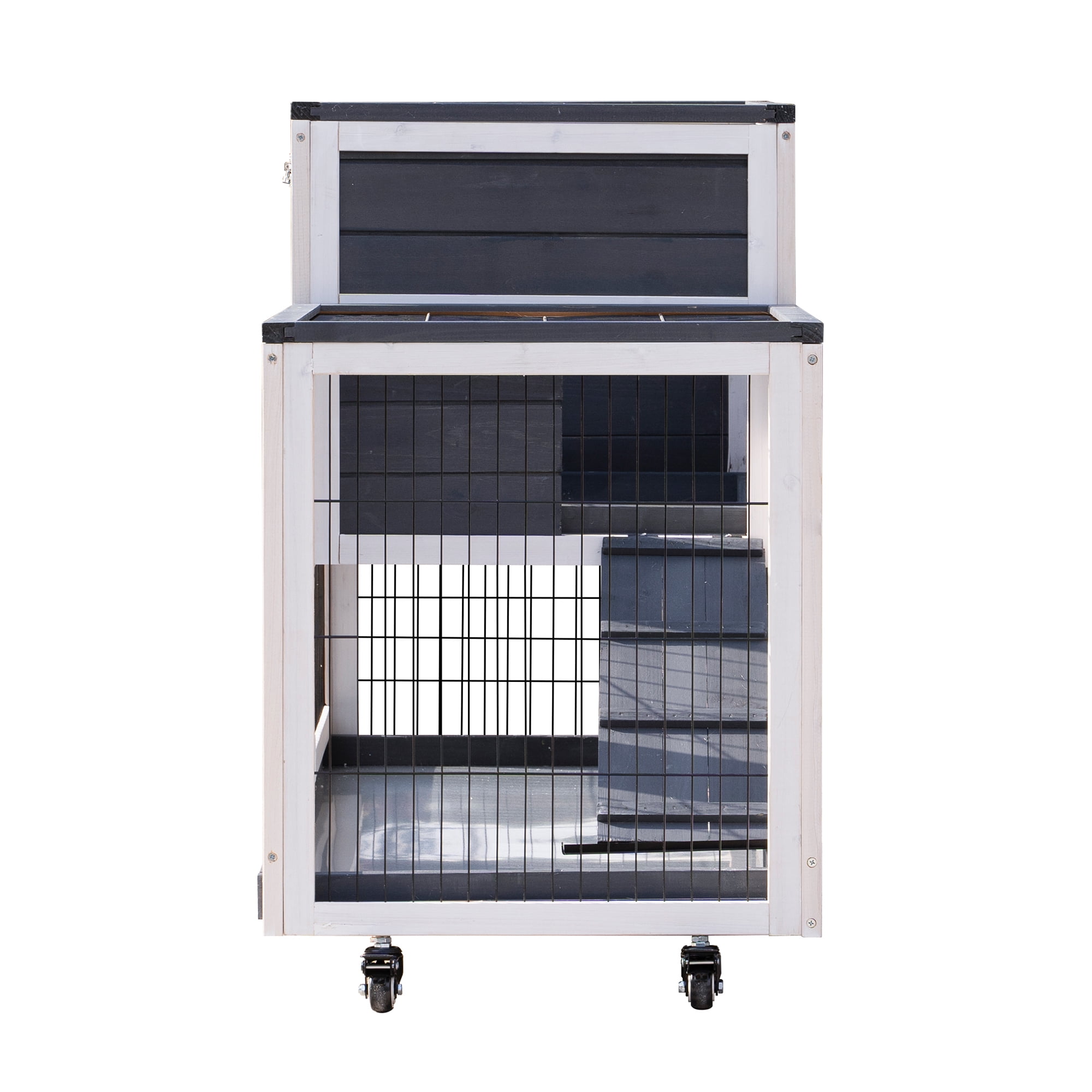 Pefilos 2 Story Design Rabbit Hutches for Outdoor with Wheels Pet Cage with Tray, Fir Wood Construction for Hamster, Guinea Pig, Gray Pefilos 2 Story Design Rabbit Hutches for Outdoor with Wheels Pet Cage with Tray, Fir Wood Construction for Hamster, Guinea Pig, Gray