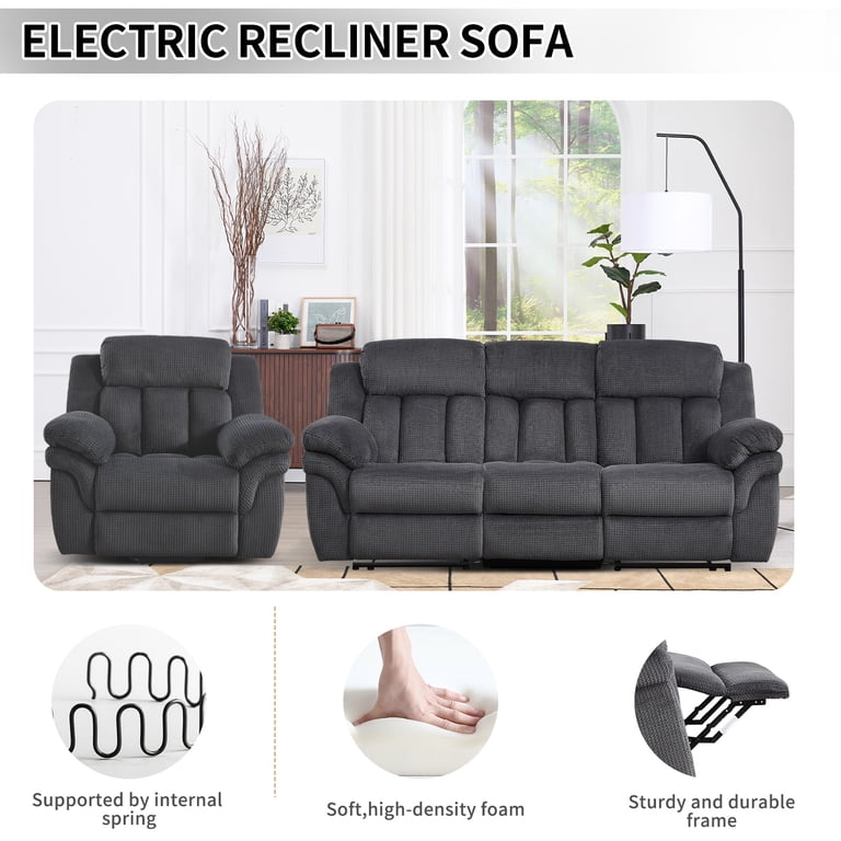 Bonzy Home 3-Seat Reclining Sofa & Power Lift Chair Set, Gray, for