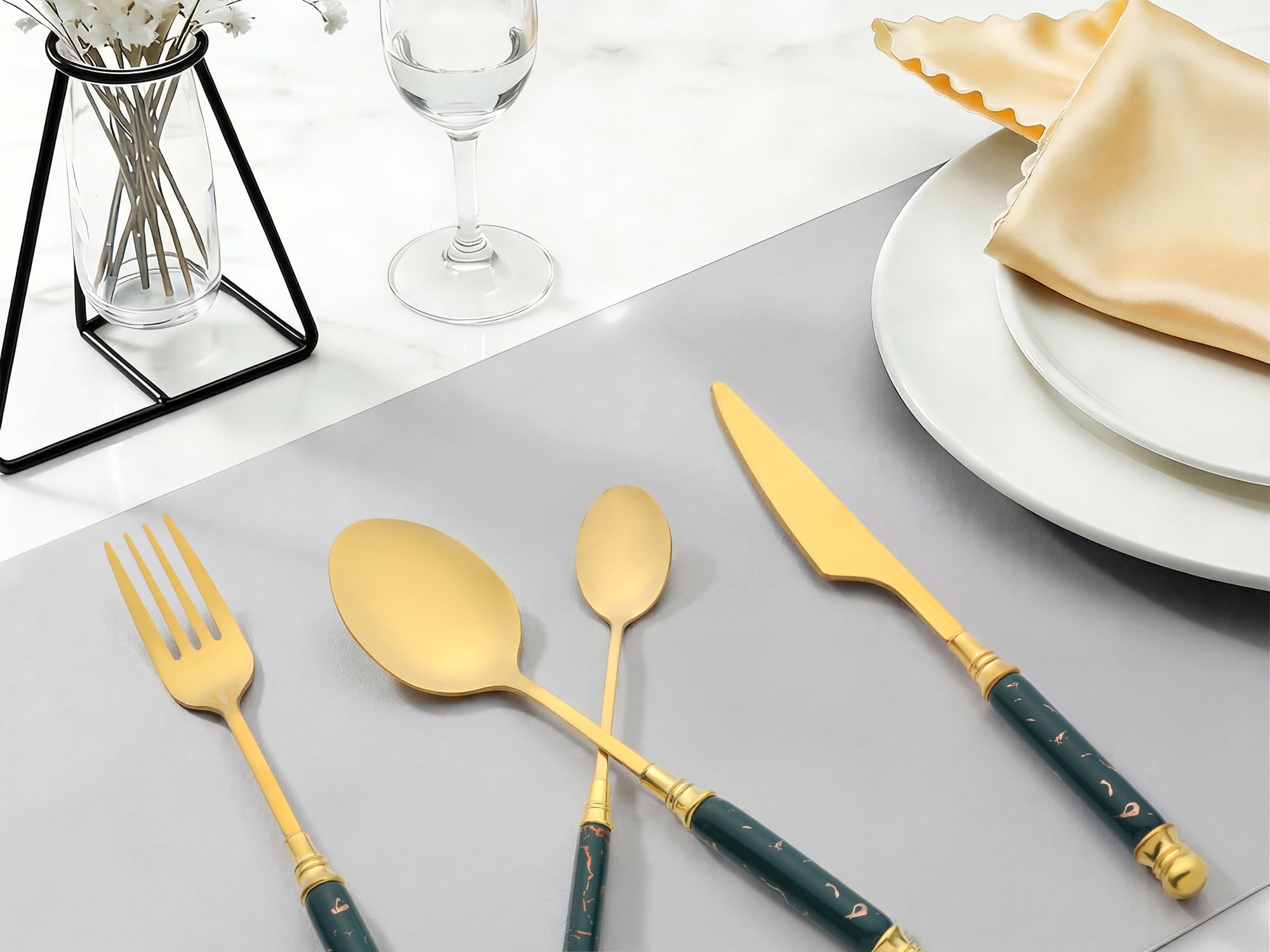 Unique Bargains 4Pcs Stainless Steel Flatware Set For 1 Green