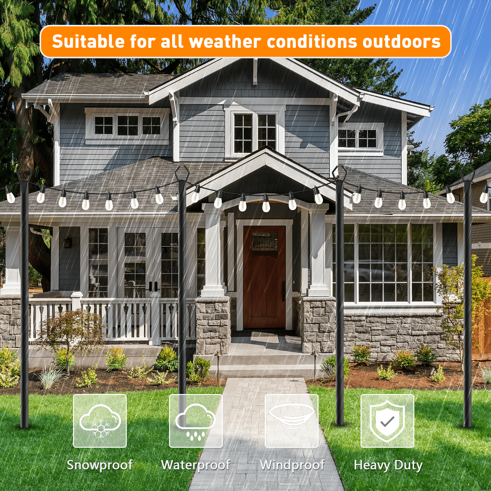 7Pack String Light Poles, 10ft Light Poles for Outside String Lights, Outdoor Lights Pole with Fork, Metal Poles Stand for Patio Deck Backyard