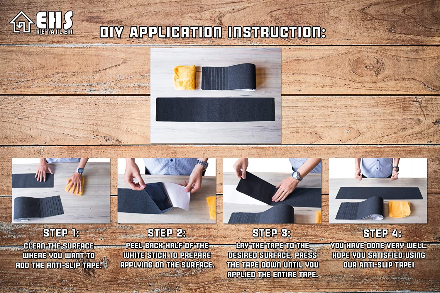 6”x30” Anti Slip Tape Outdoor Stair Treads Non-Slip (10-Packs Black) Non Slip Tape Grip Strips Three Layer Design