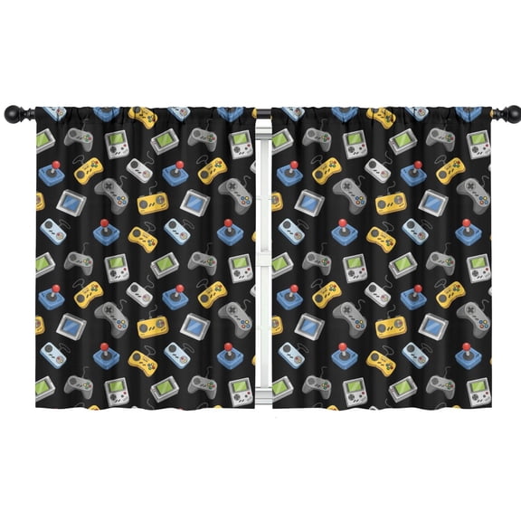 Blackout Kids Curtains,Retro Consoles Games Icons Black Pattern Childrens Insulated Curtains Set Of 2,Bedroom Essentials,Toddler Room Decor 42"x54"
