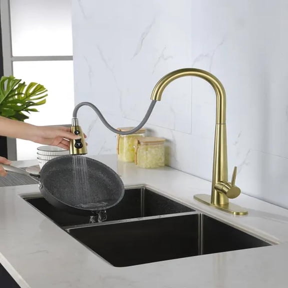 Kitchen Faucet with Pull Down Sprayer, High Arc Single Handle Kitchen Sink Faucet with Deck Plate, Stainless Steel Kitchen Faucets