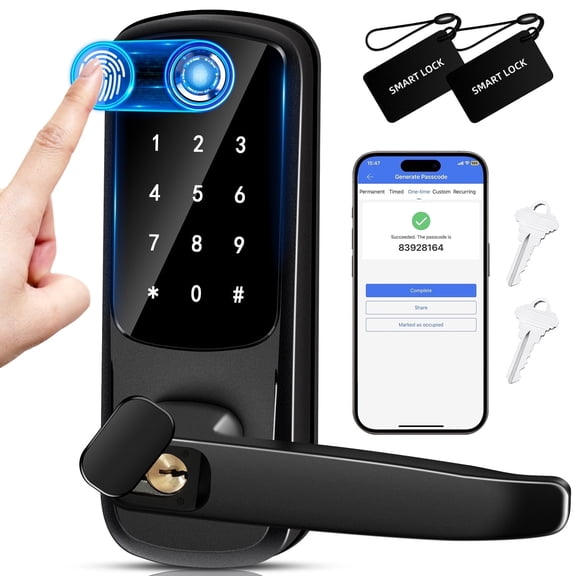 Smart Lock,Keypad Door Lock with Handle,Keyless EntryDoor Lock,Biometric Fingerprint Door Lock,ElectronicDigital Door Lock,Code Door Lock for Front/interiorDoor,Door Handle,Deadbolt Alternative