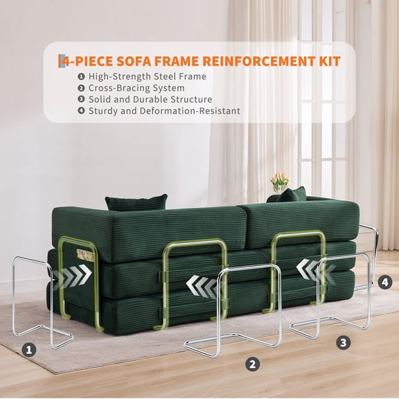 5-in-1 Convertible Sofa Bed, 78.8" Modular Corduroy Sleeper with Sturdy Frame & No Assembly, Multi-Functional Futon for Small Space, Living Room