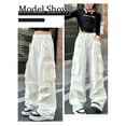 thumbnail image 5 of Happy Cherry Girls Hip Hop Pants Kids Cargo Trousers Baggy Jeans Trousers Loose Streetwear Elastic Waist 11-12 Years White, 5 of 6