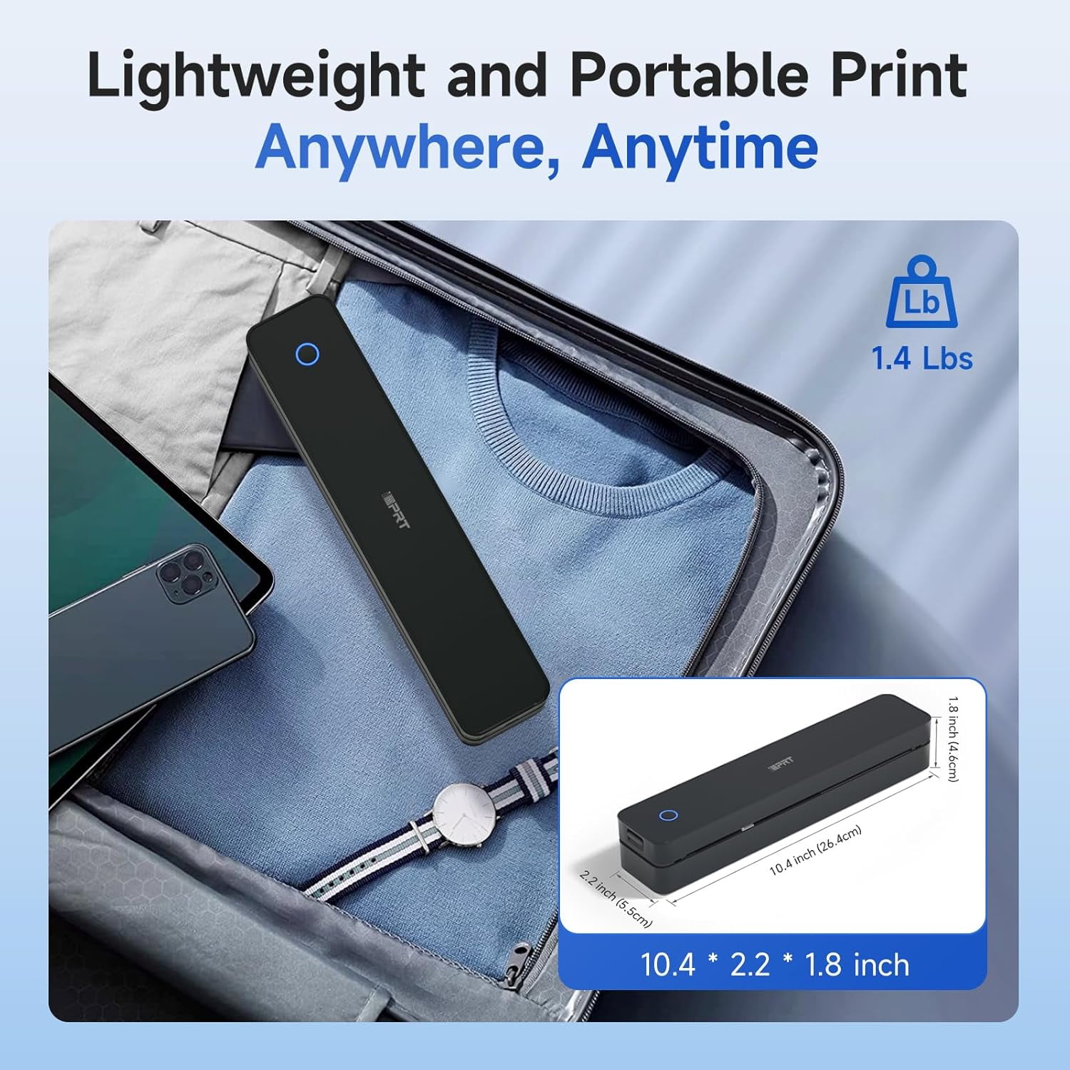 Restored iDPRT Portable Thermal Printer, MT610 Pro Wireless for Travel, 300 DPI Bluetooth Inkless Printer Support 8.5" X 11" US Letter Thermal Paper for Home, Compatible with iOS, Android, Black