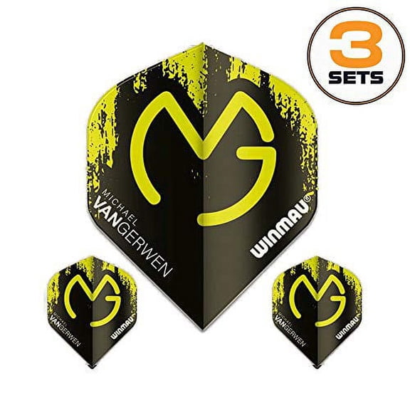Winmau Mega Standard Michael Van Gerwen Dart Flights, MvG Black Splatter, 75 Micron (3 Sets)