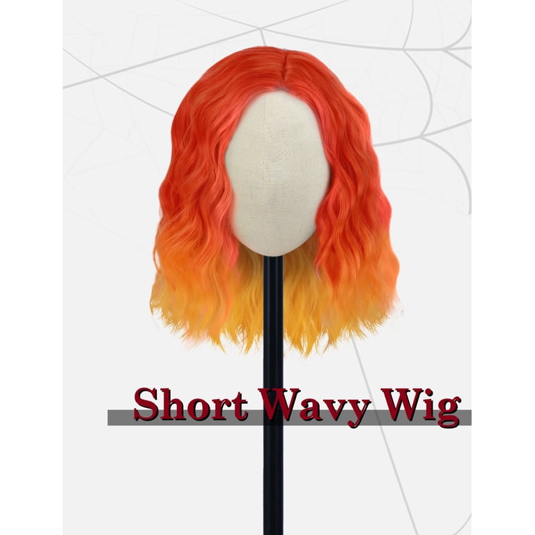 FEOYA Womens Orange Ombre Wig Fire Flame Wig Shoulder Length  display picture 3