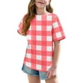 thumbnail image 3 of AUNVITO Girls Short Sleeve T shirt Kids Summer Oversized Plaid Printed Crew Neck Tops Casual Basic Tee 5-14Years, 3 of 8