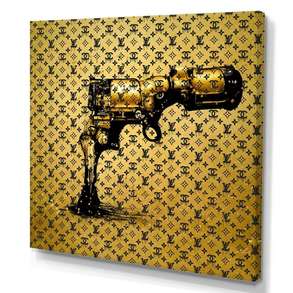 Designart Gold Designer Pistol III Canvas Wall Art