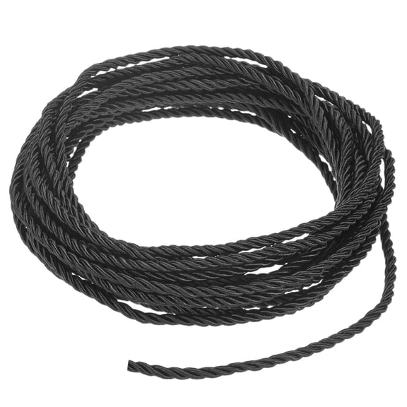 Uxcell 5 Yards Soft Twisted Rope Trim, 3 mm/0.12 in Black Polyester Twisted Silk Rope Cord for DIY Craft