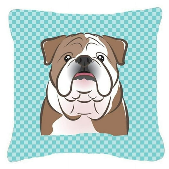 Checkerboard Blue English Bulldog Fabric Decorative Pillow, 18 x 18 In.