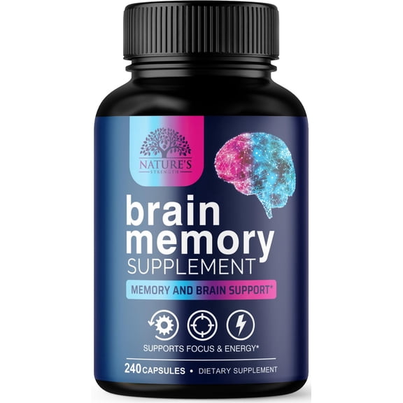 Brain Memory Supplement Pills - 3X Strength Nootropics for Concentration, Clarity & Focus Support - Brain Health Cognitive Vitamins with Bacopa, Phosphatidylserine & DMAE, Brain Booster, 240 Capsules