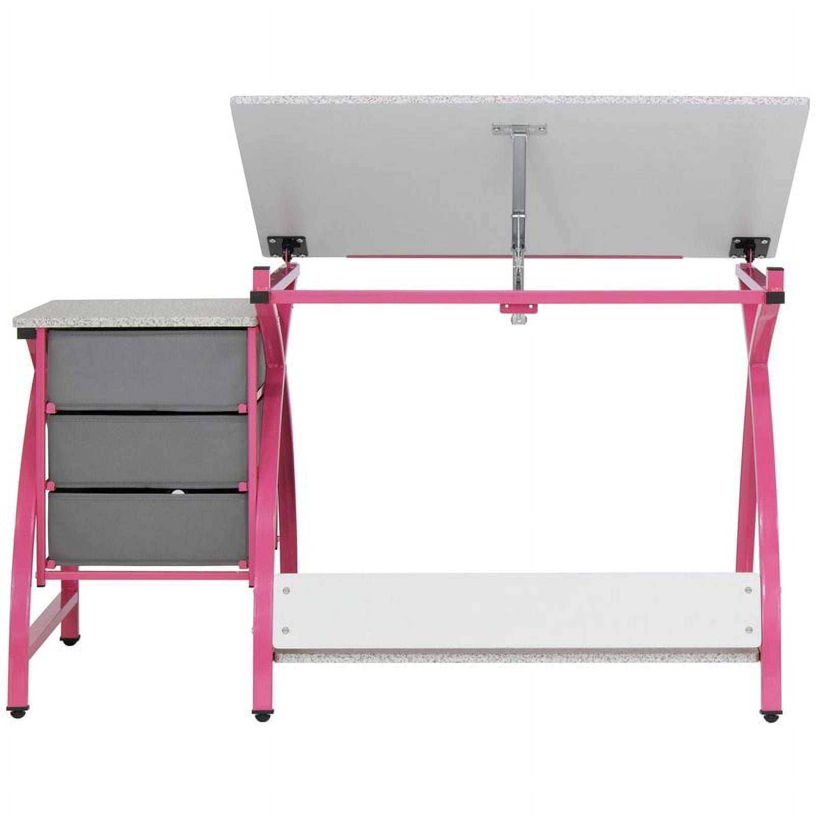 Studio Designs Comet Center Plus Drawing Table with Padded Stool 2 Piece Set Pink & Spatter Gray -