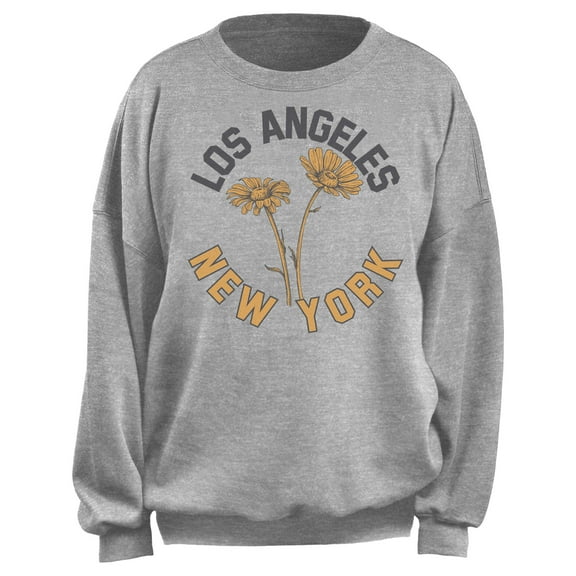 Junior's Lost Gods LA and NY Daisies Sweatshirt Heather Gray Medium