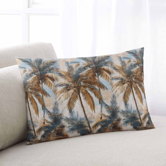 Navy Blue Brown Palm Tree Throw Pillow Covers, Tropical Leaves Vintage Soft Breathable Pillow Cases with Invisible Zipper for Sleeping, Small Pillowcases for Couch Bed Sofa Chair 16x24 Inches