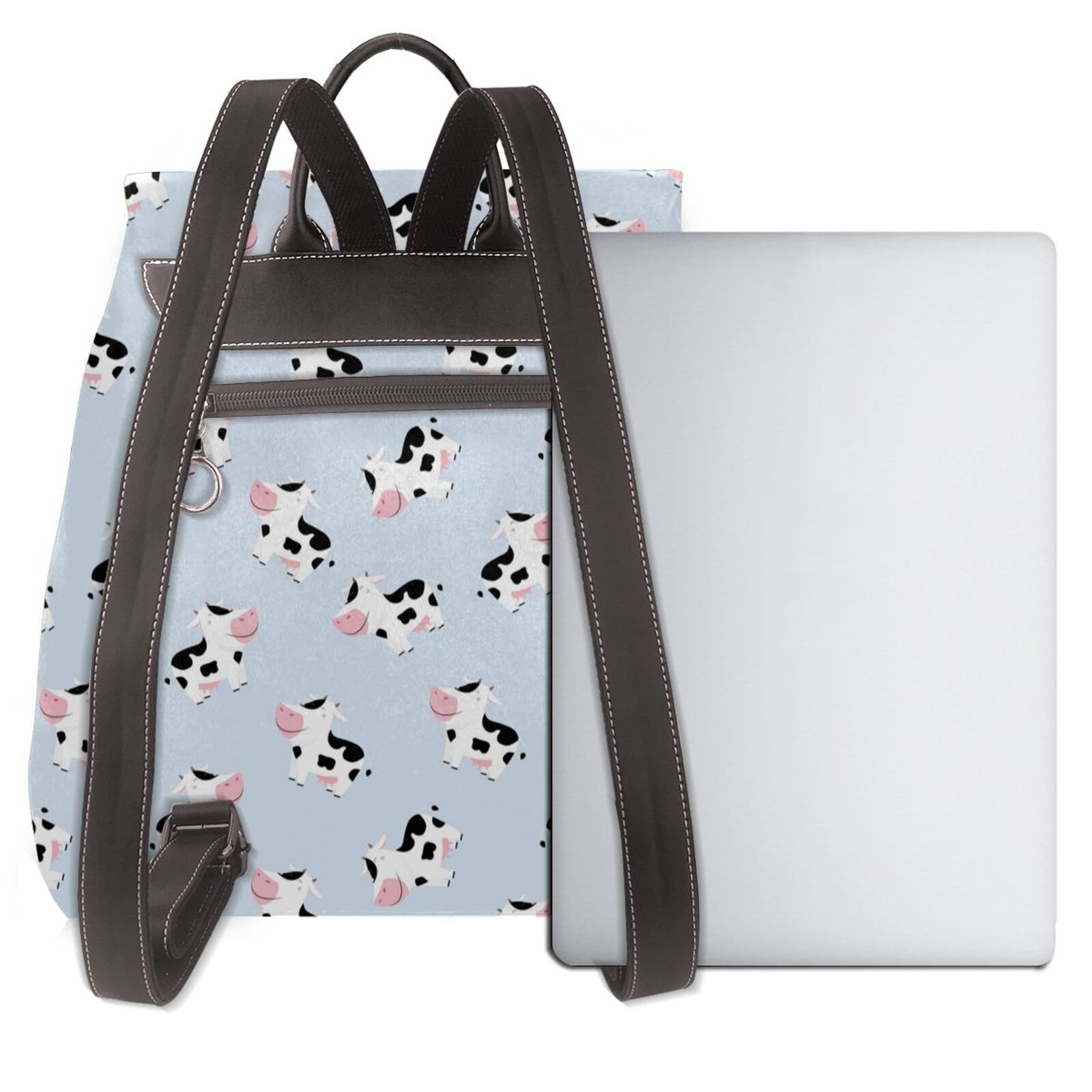 Xecao Cute Farm Cow Print Large Backpack Soft Leather for Women Travel with Compartment, Adjustable Convertible Strap