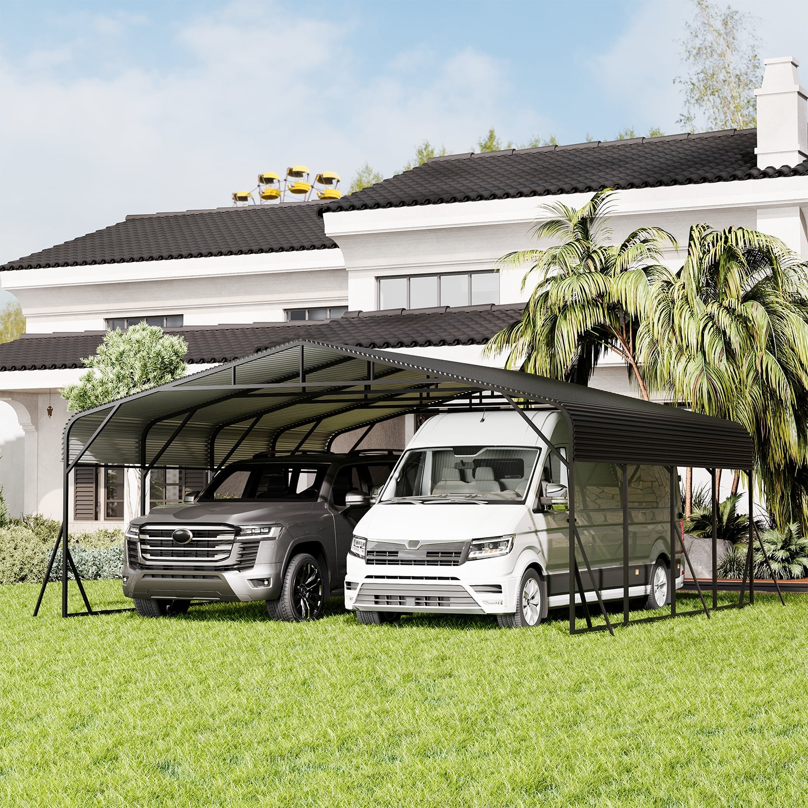 20' x 20' Metal Carport, Heavy Duty Carport with Steel Panels, All-Weather & Snow Load Protection Canopy for Car, Boat, Truck Shelter