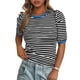 thumbnail image 1 of Camiseta PRETTYGARDEN para mujer, color bloque de colores, a rayas, color negro, 1 of 9