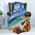 thumbnail image 4 of Tropical Soft Flannel Fleece Blanket, Exotic Rocky Coast with Wave Seychelles Island Paradise Beach Scenery, Cozy Plush for Indoor and Outdoor Use, 50" x 60", Cinnamon Blue Turquoise, by Ambesonne, 4 of 5