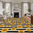 thumbnail image 2 of Summer Sunflower Large Area Rugs 6x9 ft Black Stripes Vintage Country Linen Washable Rug Non Slip Indoor Carpet Absorbent Floor Mat for Living Room Bedroom Dining Room, 2 of 9