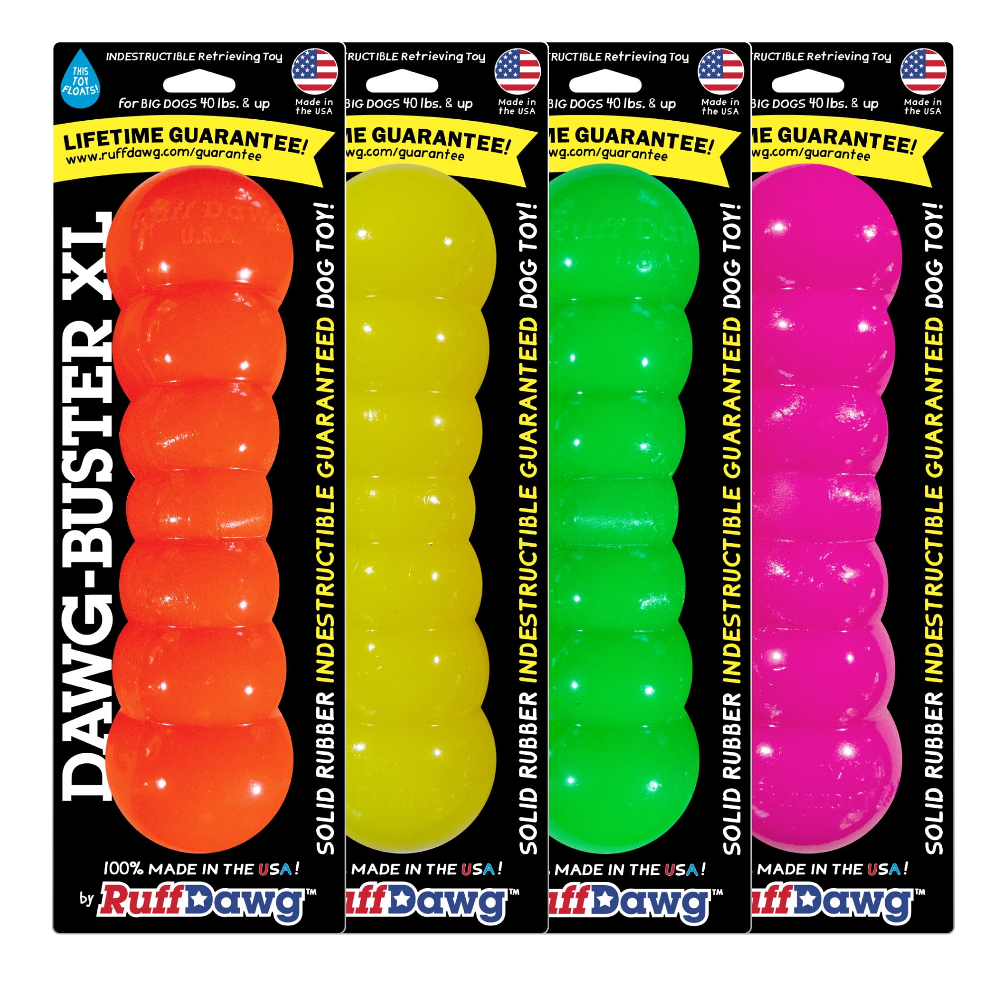 Ruff Dawg Dawg-Buster XL Indestructible Rubber Retrieving Dog Toy, Color Varies