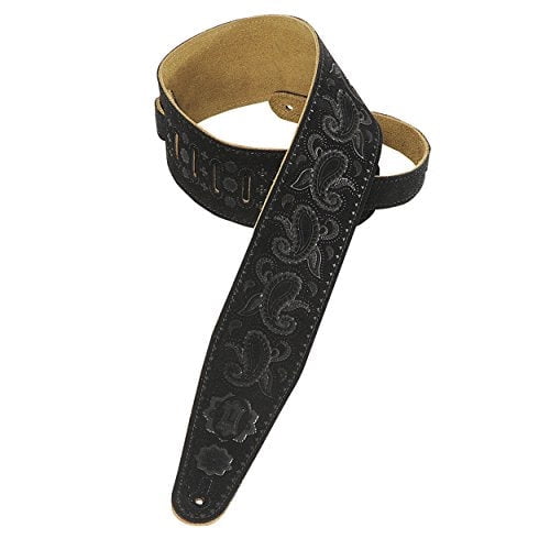 Levy's Leathers PMS44T03-BLK Sangle de Guitare en Cuir Suédé 3 Pouces avec Motif Paisley, Noir