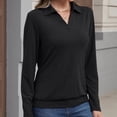 thumbnail image 7 of Otntypg Fall Sweatshirts for Women Lightweight Casual Lapel Collared V Neck Long Sleeve Solid Color Pullover Tops Loose Fit Basic Athletic T-Shirts Black S, 7 of 7