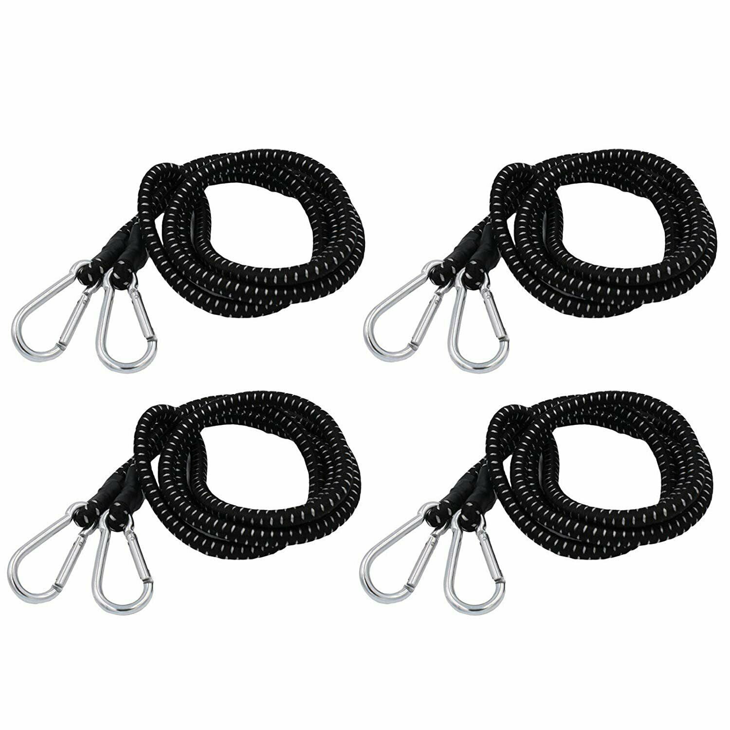 70" inch Extra Long Heavy Duty Bungee Cord Black with Carabiner Hooks Bulk 