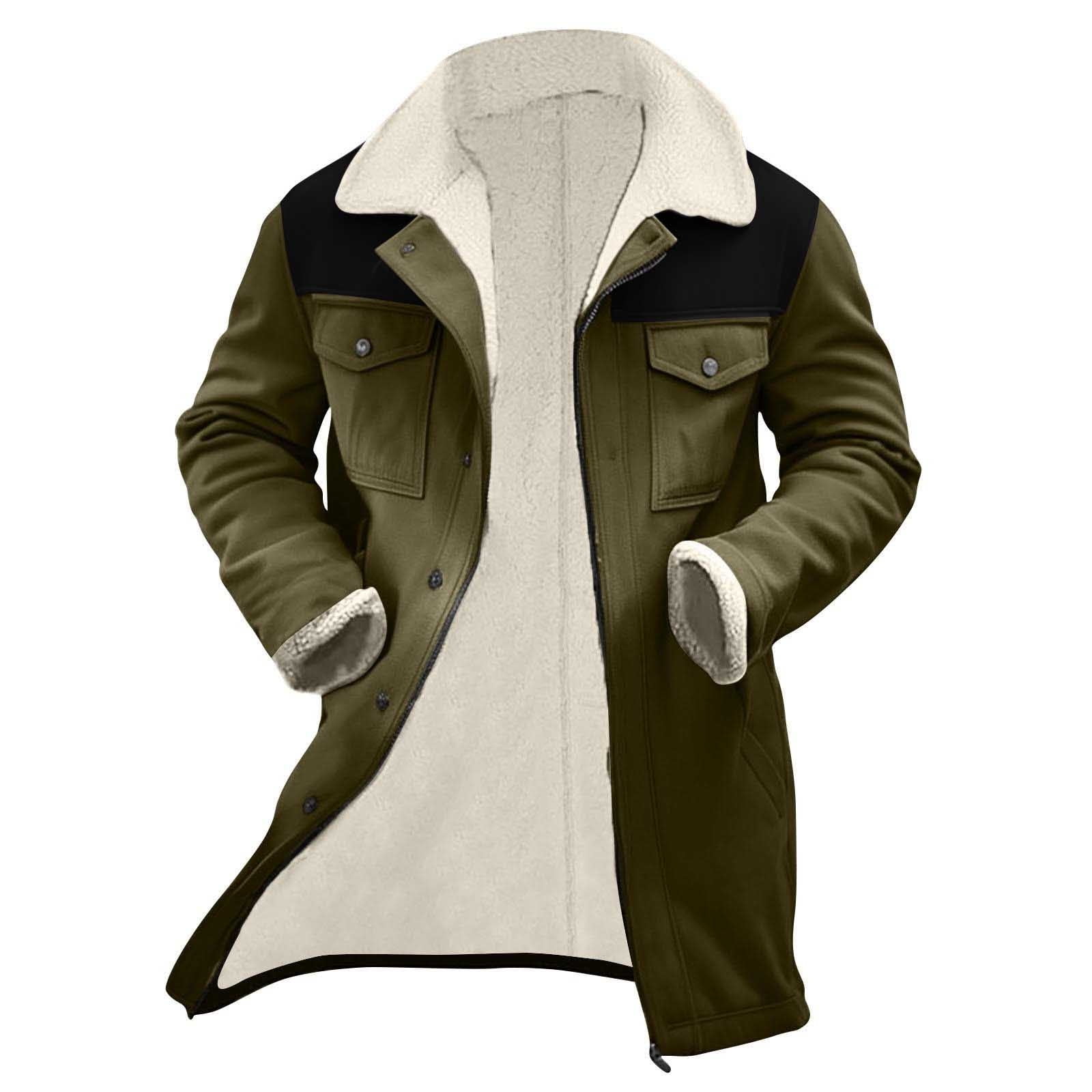 BLTIBY Mens Vintage Suede Jacket Plush Collar 2024 Faux Leather Jackets Men Zip Up Motorcycle Coat Coats Retro Tops Army Green XXL