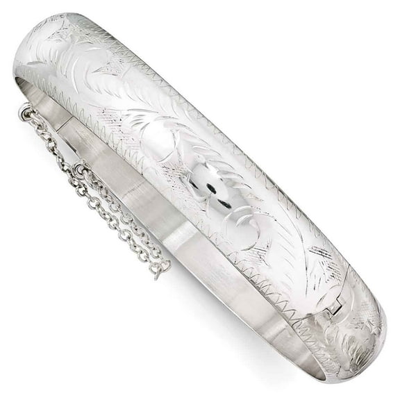 Primal Silver Sterling Silver Rhodium-plated 12mm Fancy Hinged Bangle Bracelet