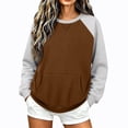 thumbnail image 2 of TKKCS Womens Raglan Crew Neck Sweatshirt Loose Fit Pullover Long Sleeve Color Block Casual Tops with Front Kangaroo Pocket Brown XL, 2 of 8