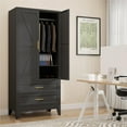 thumbnail image 5 of Elegant 71'' Farmhouse Metal  Wardrobe Cabinet with Hanging Rod, 2 Barn Doors Armoire Closet with 2-Drawers for Bedroom,Home,Office,Black, 5 of 6