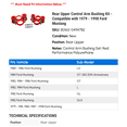 thumbnail image 2 of Rear Upper Control Arm Bushing Kit - Compatible with 1979 - 1998 Ford Mustang 1980 1981 1982 1983 1984 1985 1986 1987 1988 1989 1990 1991 1992 1993 1994 1995 1996 1997, 2 of 2