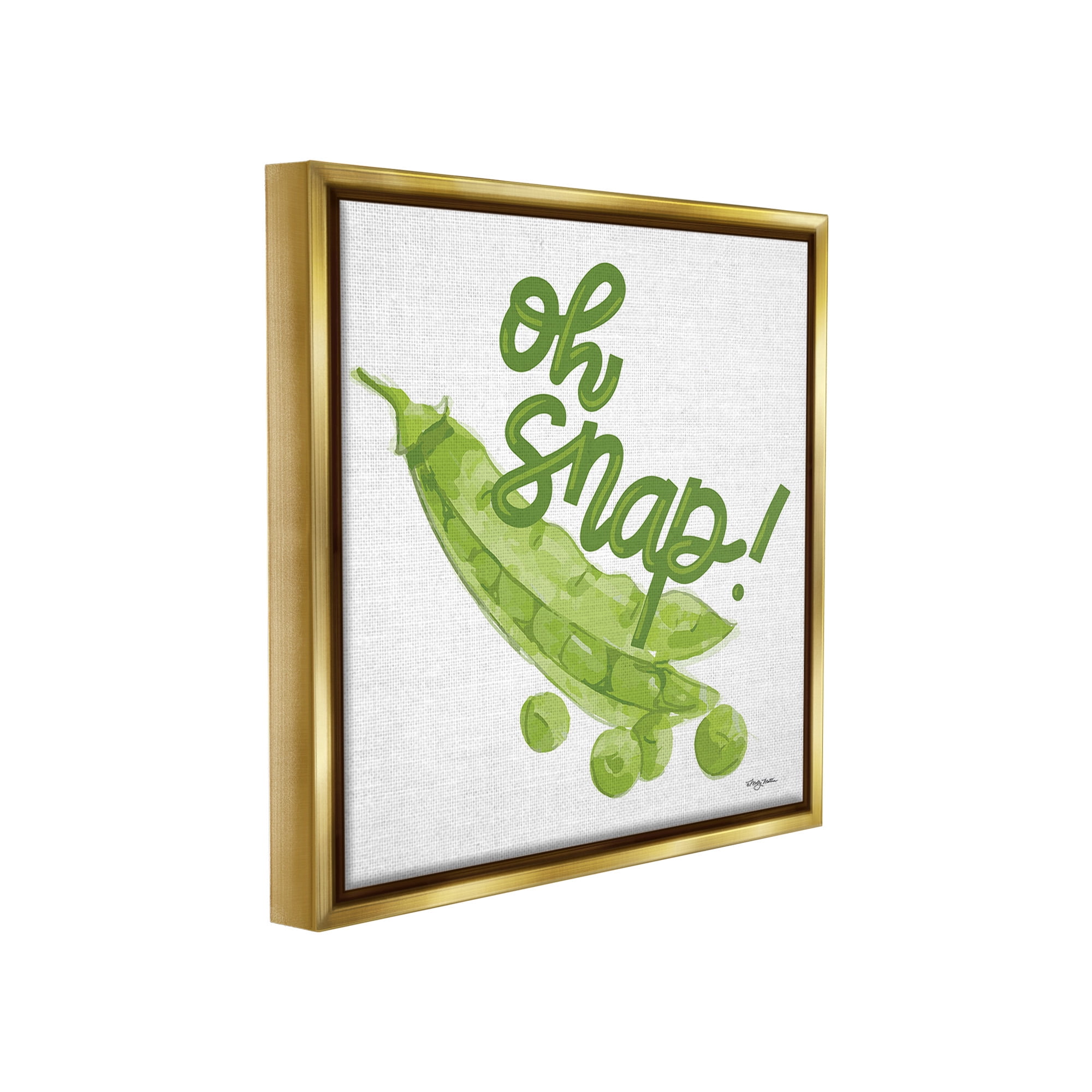 Stupell Industries Oh Snap with Peas Food & Beverage Painting Gold Floater Framed Canvas Art Print Wall Art, 18 x 18