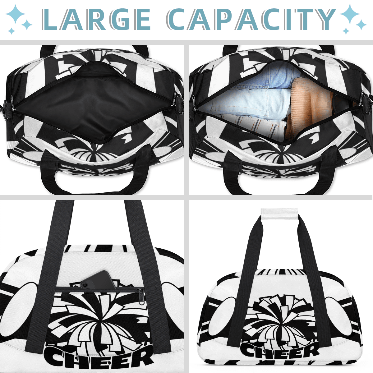 Herdesigns Sports Duffle Bags Travel Duffle Bag Gym Bag Cheerleading Weekender Travel Bag Waterproof Overnight Bag Carry On Travel Tote Bag Dance Bags