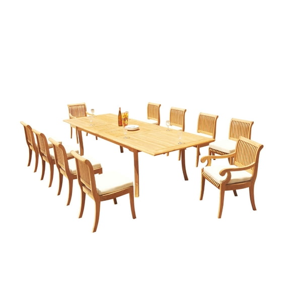 Grade-A Teak Dining Set: 10 Seater 11 Pc: 118" Rectangle Table And 10 Giva Chairs (2 Arm & 8 Armless Chairs) Outdoor Patio WholesaleTeak #51GV2411