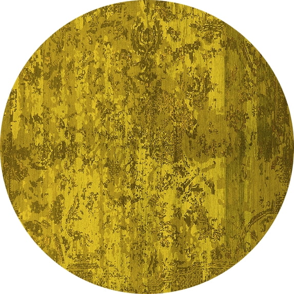 Ahgly Company Indoor Round Oriental Yellow Industrial Area Rugs, 3' Round