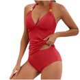 thumbnail image 2 of Zpanxa Womens Swimsuits Solid Color One Piece Bathing Suits Push-Up Padded Swimwear Beachwear Red S, 2 of 4