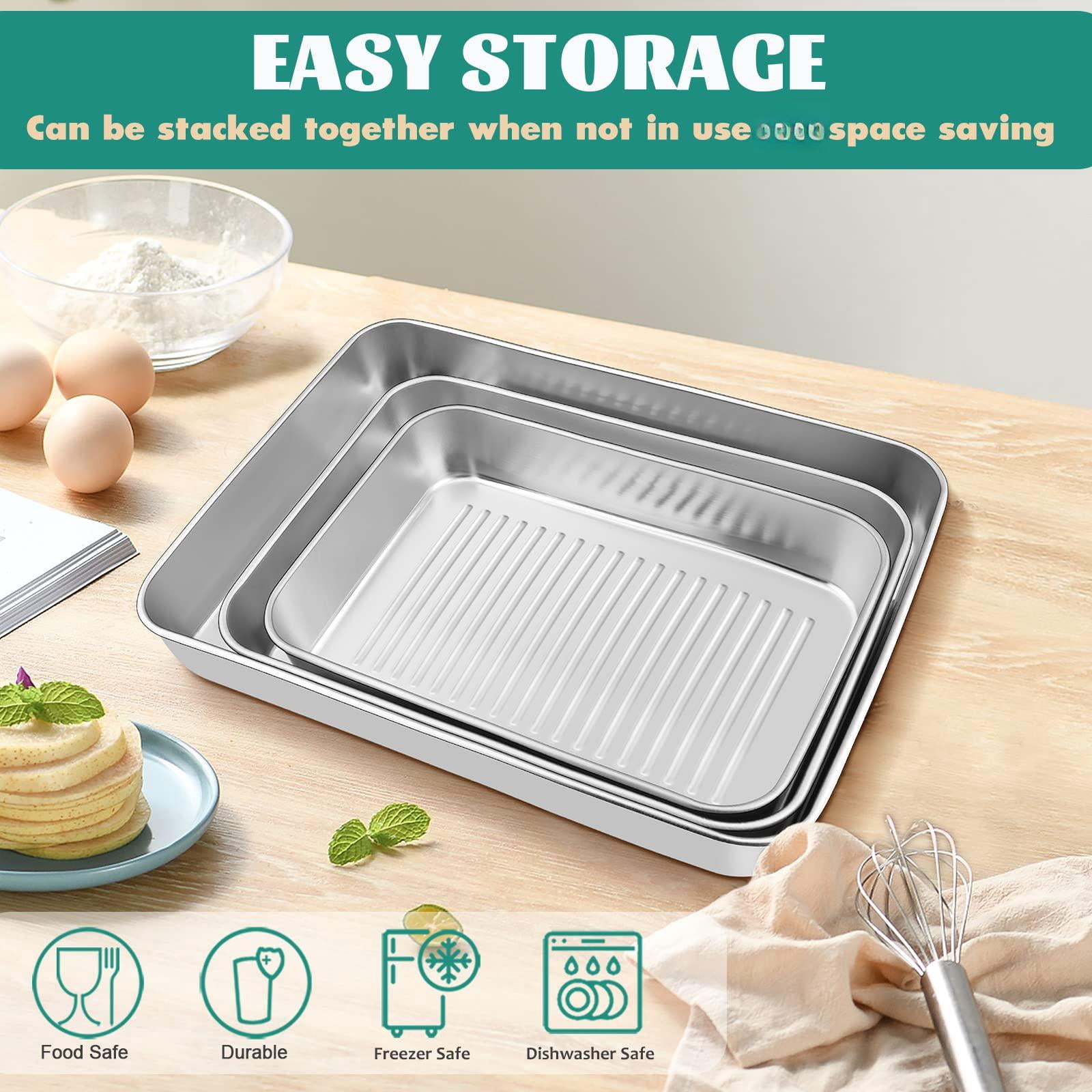 Baking Pans Set of 3 Stainless Steel Sheet Pans for Oven