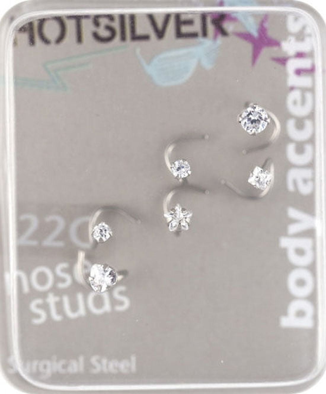 Women's Surgical Steel Nose Studs with White Cubic Zirconia